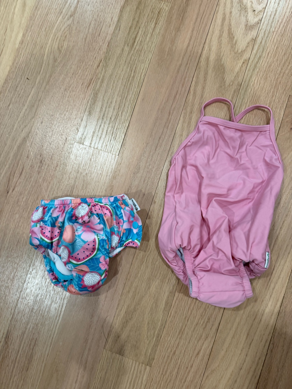 Girls' Pink One-Piece Swim Suit and Fruit-Print Swim Diaper
